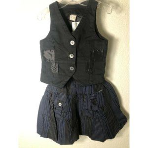 Jottum Girls 5 & 6 Skirt Vest Set Navy Black Applique Satin Cotton Pockets $206